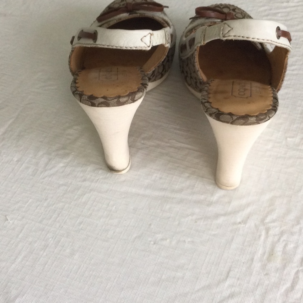 Coach Women's Brown and White Signature Wedge Slingbacks - Picture 3 of 10